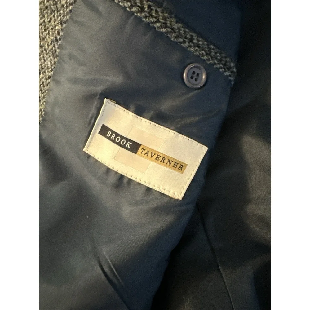 Brook Taverner HARRIS TWEED Jacket Sz. 40R Navy Herringbone Blazer Scotland